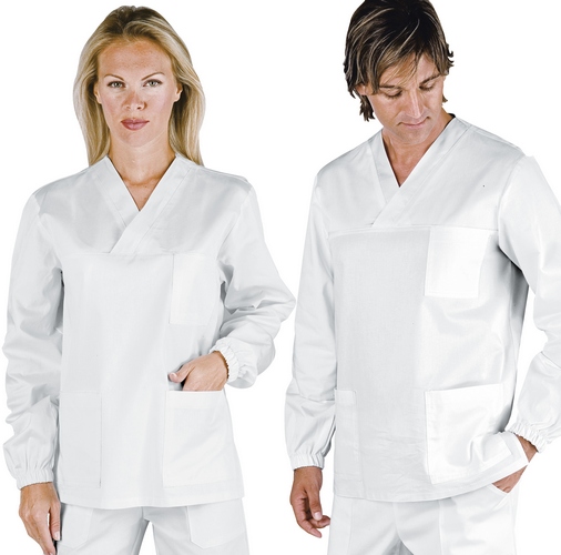 casacche collo a V bianche con profili colorati - unisex - Abbigliamento da  lavoro-Abiti da lavoro-Divise da lavoro